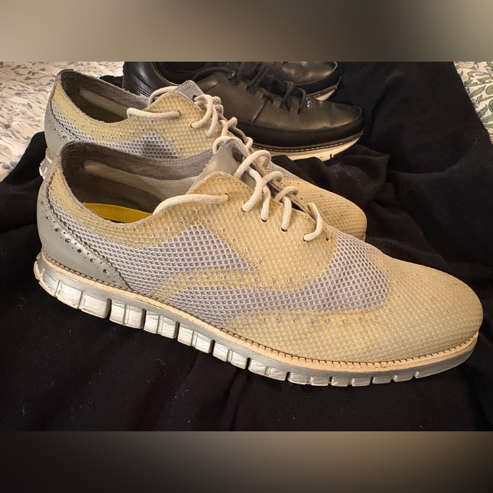 Cole Haan Silver/gray Leather Lace-Up Sneakers with Cream Sole